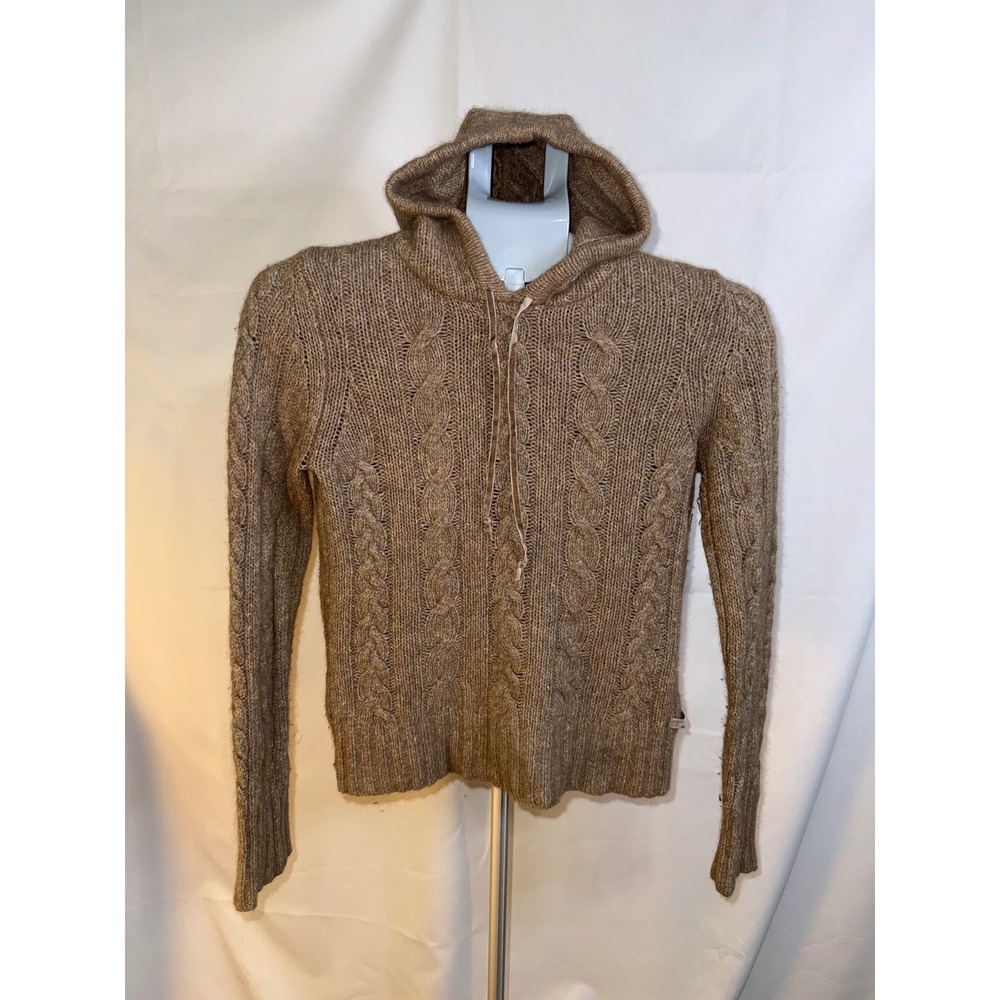 American Eagle Outfitters‎ Women Brown Cable Knit Sheer Hoodie Sweater Large
